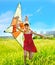 Child flying kite outdoor.