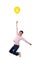 Child flying with yellow balloon