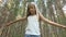 Child in Forest Walking on Log, Kid Playing Camping Adventure, Girl Outdoor Wood