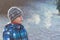 Child on frosty morning in park