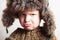 Child in fur hat.fashion.winter style.little boy.children