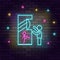 Child gamer retro console arcade neon on wall. Dark background brick wall neon icon