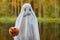 Child in Ghost Costume on Halloween