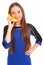 Child girl with banana phone