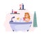 Child girl in bathroom taking a bath, cartoon vector illustration isolated.