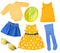 Child girl bright summer clothes isolated.