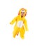 Child girl,dressed in lion carnival suit, isolated on white background. Baby zodiac - sign Leo.