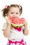 Child girl eating watermelon isolated