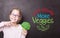 Child girl holding broccoli - healthy diet - poster design