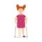 Child girl with injury leaning on crutches flat vector illustration isolated.