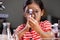 Child girl making chemical experiment in the laboratory