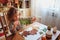 Child girl making herbarium at home, autumn seasonal crafts