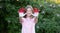 Child girl show hands painted in Indonesia flag colors. Indonesian patriotism concept. Indonesian Independence Day, 17