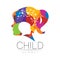 Child Girl Vector Color Logo of Grow Up Kids Silhouette profile human head. Concept logo for people, children, autism