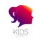 Child Girl violet logotype in vector. Silhouette profile human head. Concept logo for people, children, autism, kids