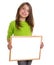 Child girl with white frame copy space white blackboard