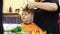 Child hairstyle. Hairdresser working with small boy in barbershop