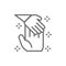 Child hand holds palm of man, donation to children, orphanages, charity, volunteering line icon.