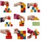 Child hands playing with colored blocks collage