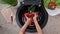 Child hands washing vegetables to make a salad