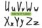 Child handwritten alphabet - U, V, W, X, Y, Z