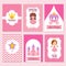 Child happy birthday and princess party pink invitation vector template