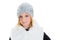 Child happy blond kid girl portrait winter wool white cap