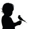 Child happy silhouette with sweet bird illustration