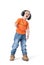 Child in headphones on a white background