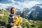 Child hiker, alpine view