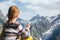 Child hiker, alpine view
