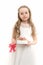 Child hold present box and red bow
