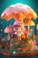 child holding a big mushroom as umbrella in a fantasy. Generative AI technology