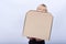 Child holding box of pizza and laughs. fair-haired with a box in his hands. Pizza delivery