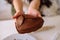 Child holding ready Heart shaped Chocolate Cookies on White background