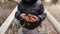 Child holding a toad