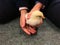 Child holds a newborn chick