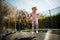 Child jumping trampoline