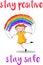 Child jumps under rainbow. Stay positive. Stay safe.