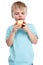 Child kid boy blond eating apple fruit autumn fall healthy portrait format isolated on white