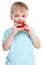 Child kid eating apple fruit autumn fall healthy portrait format