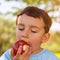 Child kid little boy eating apple fruit outdoor square outdoors