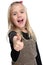 Child kid smiling young little girl success thumbs up isolated o