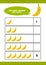 Child kids kindergarten homeschooling counting learn worksheet with cute banana fruit illustration vector template