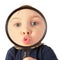 Child kiss through magnifier