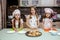 Child kitchen girls cook apron cupcake cookies small funny three sisters cap cream cream decor