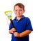 Child lacrosse player with his stick and ball