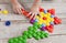 The child lays a flower from a hexagonal mosaic