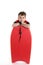 Child leaning on a bodyboard