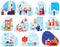 Child lifestyle daily routine vector illustration set, cartoon flat every day life scenes with school children and